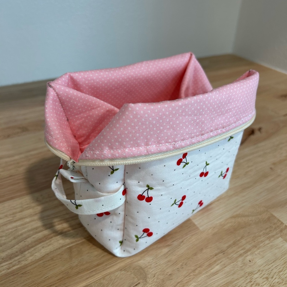 Cherry Print Kids Accessory Bag - Pink and White